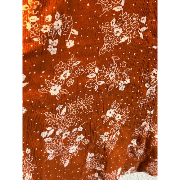 3 Dots orange floral stretchy wide leg pull-on pants Large boho Beachy comfy - Picture 5 of 7